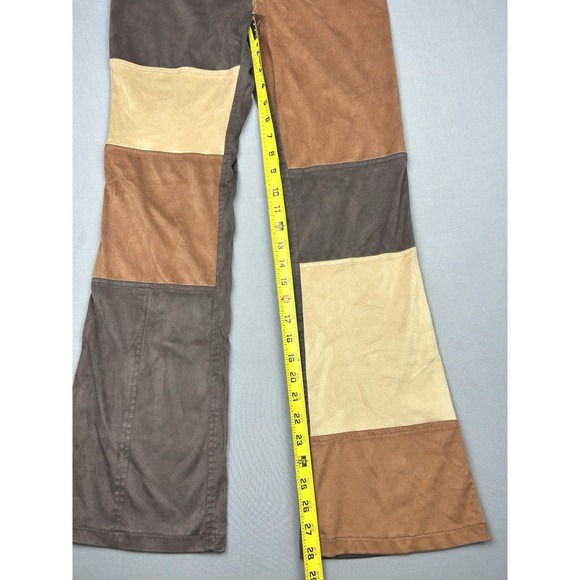 Delia's Dolls Kill Women's M Brown Patchwork Flare Pants Faux Suede - Picture 8 of 9